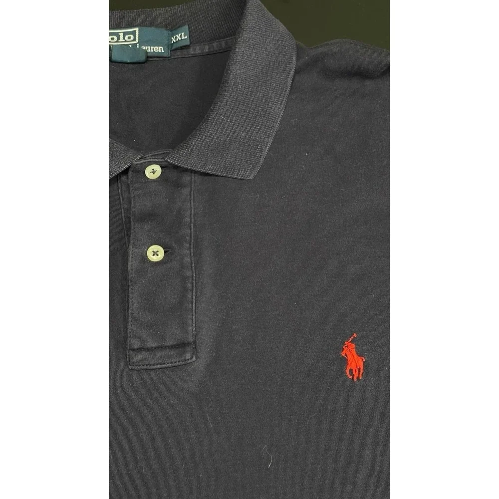 Vintage 90s Polo Ralph Lauren Navy Blue Polo Shirt‎ Red Pony XXL Oversized Pique